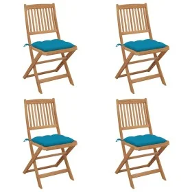 Sillas de jardín plegables 4 uds y cojines madera maciza acacia de vidaXL, Sillas de jardín - Ref: Foro24-3064690, Precio: 20...