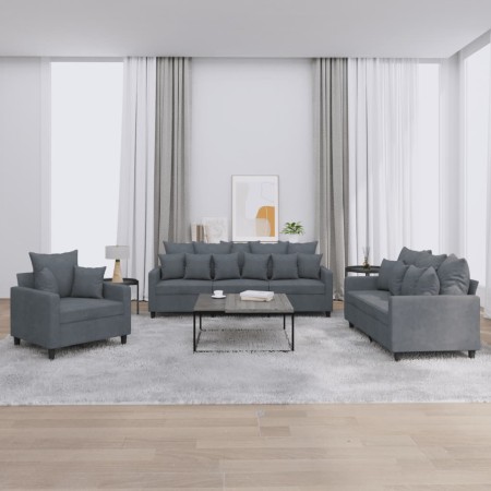Juego de sofás con cojines 3 piezas terciopelo gris oscuro de , Sofás - Ref: Foro24-3201681, Precio: 632,58 €, Descuento: %