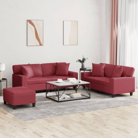 Juego de sofás con cojines 3 piezas cuero sintético rojo tinto de , Sofás - Ref: Foro24-3201932, Precio: 616,36 €, Descuento: %