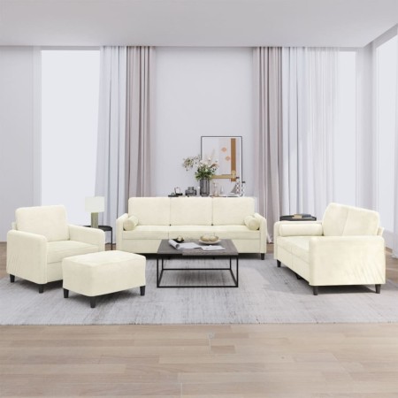 Juego de sofás con cojines 4 piezas terciopelo crema de , Sofás - Ref: Foro24-3201972, Precio: 798,81 €, Descuento: %