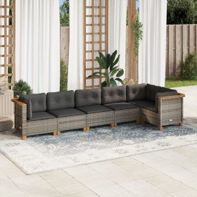Set de muebles de jardín 6 pzas y cojines ratán sintético gris en Conjuntos de jardín | Comprar online en Foru.es