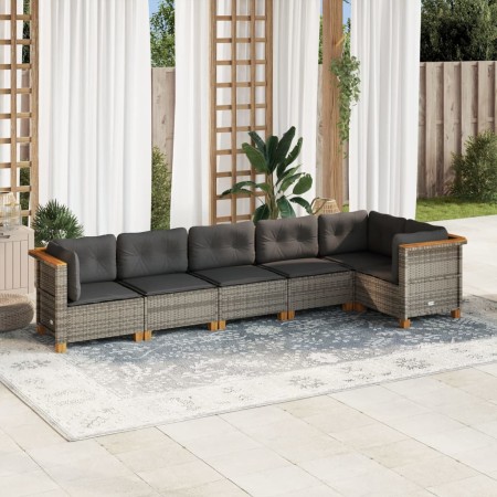Set de muebles de jardín 6 pzas y cojines ratán sintético gris en Conjuntos de jardín | Comprar online en Foru.es