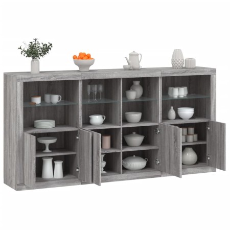 Aparador con luces LED gris Sonoma 202x37x100 cm de , Aparadores - Ref: Foro24-3209161, Precio: 324,85 €, Descuento: %