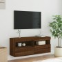 Mueble de TV de pared con luces LED roble marrón 100x30x40 cm de , Muebles TV - Ref: Foro24-837217, Precio: 64,26 €, Descuent...