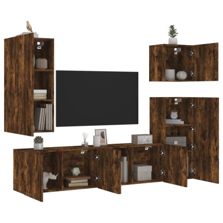 Muebles de TV de pared 5 pzas madera ingeniería roble ahumado de , Muebles TV - Ref: Foro24-3216450, Precio: 228,58 €, Descue...