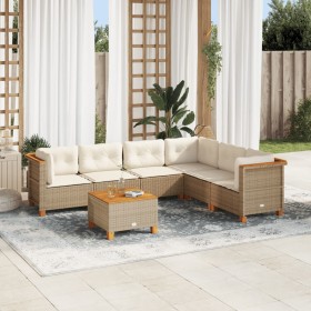 Set sofás de jardín 7 piezas y cojines ratán sintético beige en Conjuntos de jardín | Comprar online en Foru.es