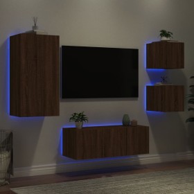 Muebles TV pared con LED 5 pzas madera ingeniería marrón roble de , Muebles TV - Ref: Foro24-3216831, Precio: 182,73 €, Descu...