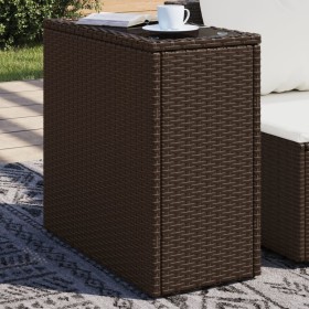Mesa auxiliar jardín tapa vidrio ratán PE marrón 58x27,5x55 cm de , Mesas de jardín - Ref: Foro24-366214, Precio: 51,11 €, De...