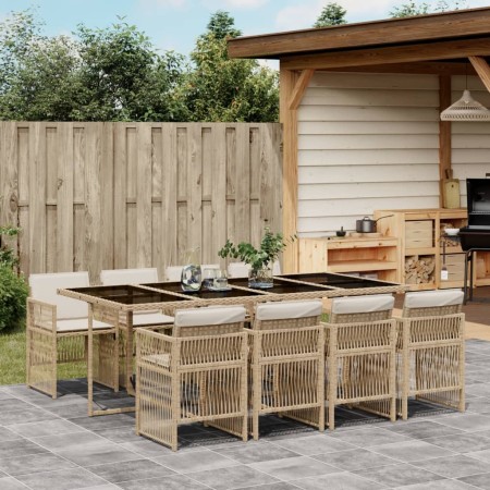 Set comedor de jardín 9 pzas con cojines ratán sintético beige de , Conjuntos de jardín - Ref: Foro24-3210922, Precio: 661,02...