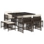 Set comedor para jardín 9 pzas y cojines ratán sintético marrón de , Conjuntos de jardín - Ref: Foro24-3210957, Precio: 404,3...