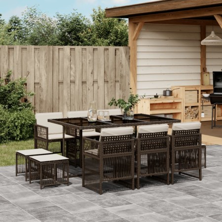 Set comedor de jardín 11 pzas y cojines ratán sintético marrón de , Conjuntos de jardín - Ref: Foro24-3210969, Precio: 558,25...