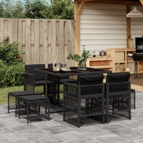 Set de comedor de jardín 9 pzas y cojines ratán sintético negro de , Conjuntos de jardín - Ref: Foro24-3210955, Precio: 348,9...