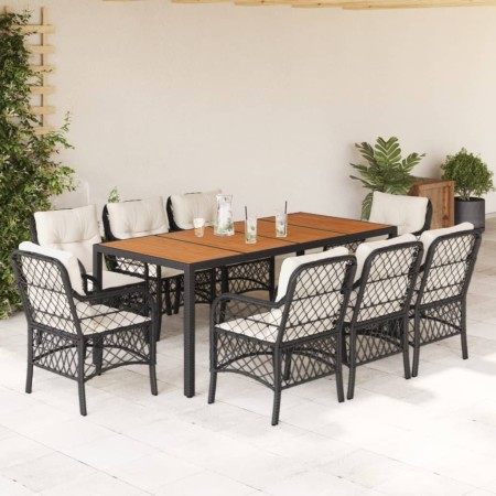 Set de comedor de jardín 9 pzas y cojines ratán sintético negro de , Conjuntos de jardín - Ref: Foro24-3212041, Precio: 942,8...