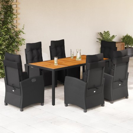 Set de comedor de jardín 7 pzas y cojines ratán sintético negro de , Conjuntos de jardín - Ref: Foro24-3212910, Precio: 954,4...