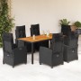 Set de comedor de jardín 7 pzas y cojines ratán sintético negro de , Conjuntos de jardín - Ref: Foro24-3212910, Precio: 954,4...