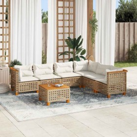 Set sofás de jardín 7 piezas y cojines ratán sintético beige en Conjuntos de jardín | Comprar online en Foru.es