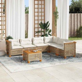 Set sofás de jardín 7 piezas y cojines ratán sintético beige en Conjuntos de jardín | Comprar online en Foru.es