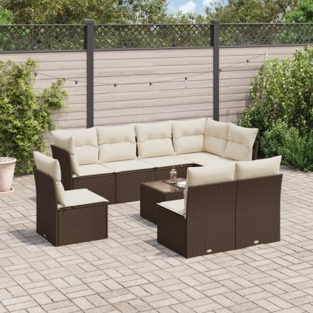 Set de sofás de jardín 9 pzas y cojines ratán sintético marrón de , Conjuntos de jardín - Ref: Foro24-3217773, Precio: 580,85...