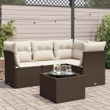 Set comedor de jardín 5 piezas y cojines ratán sintético marrón de , Conjuntos de jardín - Ref: Foro24-3249432, Precio: 353,0...