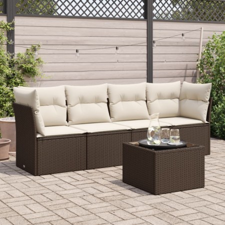 Set comedor de jardín 5 piezas y cojines ratán sintético marrón de , Conjuntos de jardín - Ref: Foro24-3217243, Precio: 318,5...