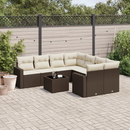 Set de sofás de jardín 9 pzas y cojines ratán sintético marrón de , Conjuntos de jardín - Ref: Foro24-3218753, Precio: 573,99...