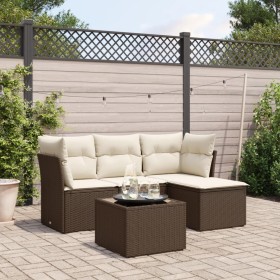 Set comedor de jardín 5 piezas y cojines ratán sintético marrón de , Conjuntos de jardín - Ref: Foro24-3217553, Precio: 307,7...