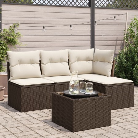 Set comedor de jardín 5 piezas y cojines ratán sintético marrón de , Conjuntos de jardín - Ref: Foro24-3217513, Precio: 296,3...