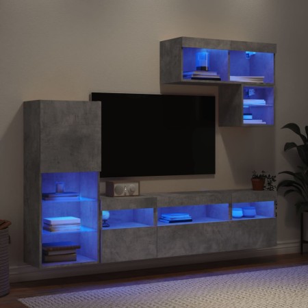 Muebles TV pared con LED 6 pzas madera ingeniería gris hormigón de , Muebles TV - Ref: Foro24-3216735, Precio: 204,64 €, Desc...
