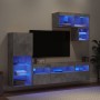 Muebles TV pared con LED 6 pzas madera ingeniería gris hormigón de , Muebles TV - Ref: Foro24-3216735, Precio: 204,64 €, Desc...