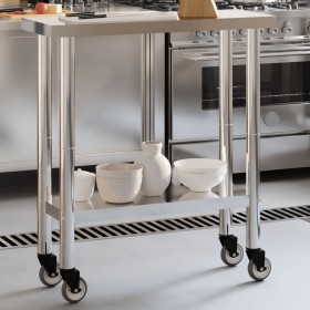 Mesa de trabajo de cocina con ruedas acero inox 82,5x30x85 cm de , Restauración - Ref: Foro24-376460, Precio: 129,72 €, Descu...