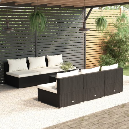 Set de muebles de jardín y cojines 7 pzas ratán sintético negro de , Conjuntos de jardín - Ref: Foro24-3101455, Precio: 782,3...