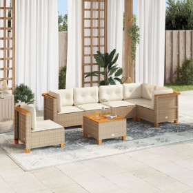 Set sofás de jardín 7 piezas y cojines ratán sintético beige en Conjuntos de jardín | Comprar online en Foru.es