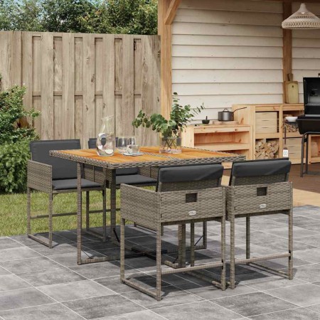 Set comedor de jardín 5 piezas con cojines ratán sintético gris de , Conjuntos de jardín - Ref: Foro24-3211262, Precio: 330,5...