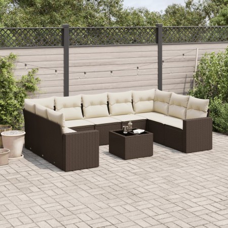 Set de sofás de jardín 10 pzas y cojines ratán sintético marrón de , Sofás modulares de exterior - Ref: Foro24-3251750, Preci...