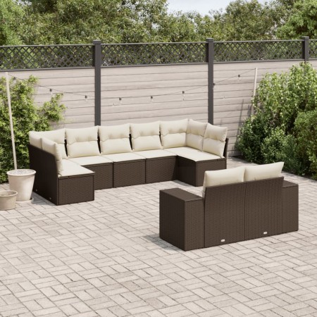 Set de sofás de jardín 9 pzas y cojines ratán sintético marrón de , Conjuntos de jardín - Ref: Foro24-3255360, Precio: 626,91...