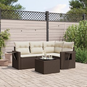 Set comedor de jardín 5 piezas y cojines ratán sintético marrón de , Conjuntos de jardín - Ref: Foro24-3252460, Precio: 360,3...