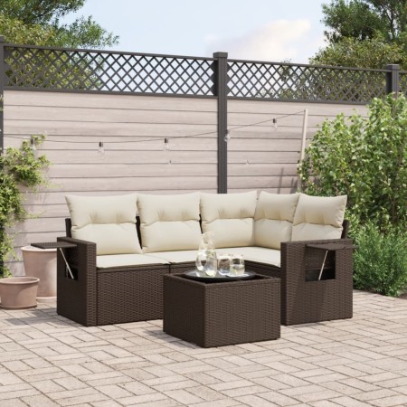 Set comedor de jardín 5 piezas y cojines ratán sintético marrón de , Conjuntos de jardín - Ref: Foro24-3252460, Precio: 360,3...