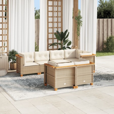Set sofás de jardín 7 piezas y cojines ratán sintético beige en Conjuntos de jardín | Comprar online en Foru.es