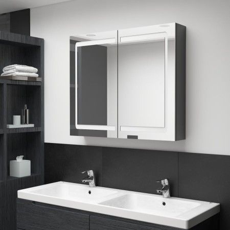 Armario de baño con espejo LED gris brillante 80x12x68 cm de vidaXL, Tocadores de baño - Ref: Foro24-326514, Precio: 163,02 €...