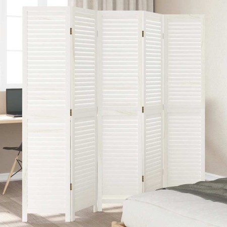 Biombo separador de 5 paneles madera maciza Paulownia blanco de , Divisores de ambientes - Ref: Foro24-358838, Precio: 136,05...
