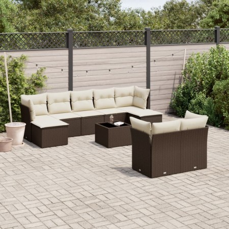 Set de sofás de jardín 10 pzas y cojines ratán sintético marrón de , Conjuntos de jardín - Ref: Foro24-3250162, Precio: 616,7...