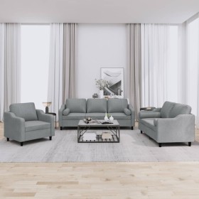 Juego de sofás con cojines 3 piezas tela gris claro de , Sofás - Ref: Foro24-3201786, Precio: 633,59 €, Descuento: %