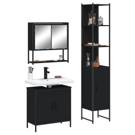 Juego de muebles de baño 3 pzas madera contrachapada negro de , Muebles de baño - Ref: Foro24-3214680, Precio: 188,30 €, Desc...
