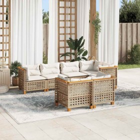 Set sofás de jardín 7 piezas y cojines ratán sintético beige en Conjuntos de jardín | Comprar online en Foru.es