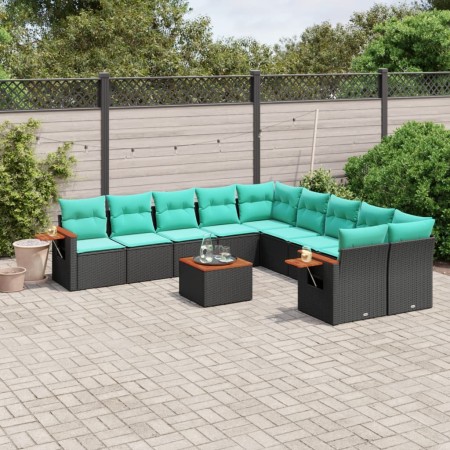 Set de sofás de jardín 11 pzas y cojines ratán sintético negro de , Conjuntos de jardín - Ref: Foro24-3227198, Precio: 815,60...