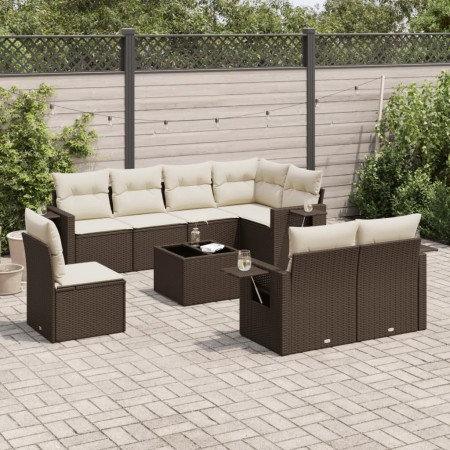 Set de sofás de jardín 9 pzas y cojines ratán sintético marrón de , Conjuntos de jardín - Ref: Foro24-3220452, Precio: 625,52...