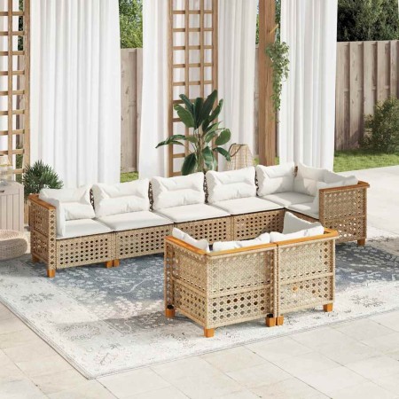 Set de sofás de jardín y cojines 8 piezas ratán sintético beige en Conjuntos de jardín | Comprar online en Foru.es