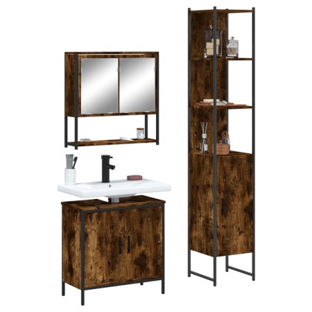 Set de muebles baño 3 pzas madera contrachapada roble ahumado de , Muebles de baño - Ref: Foro24-3214682, Precio: 191,94 €, D...