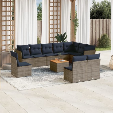 Set de sofás de jardín 11 pzas y cojines ratán sintético gris de , Conjuntos de jardín - Ref: Foro24-3256033, Precio: 772,71 ...