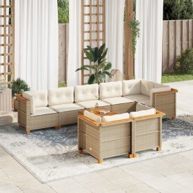 Set de sofás de jardín con cojines 9 pzas ratán sintético beige en Conjuntos de jardín | Comprar online en Foru.es